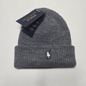 NWT Polo Ralph Lauren Grey Ribbed Beanie Hat Classic Unisex